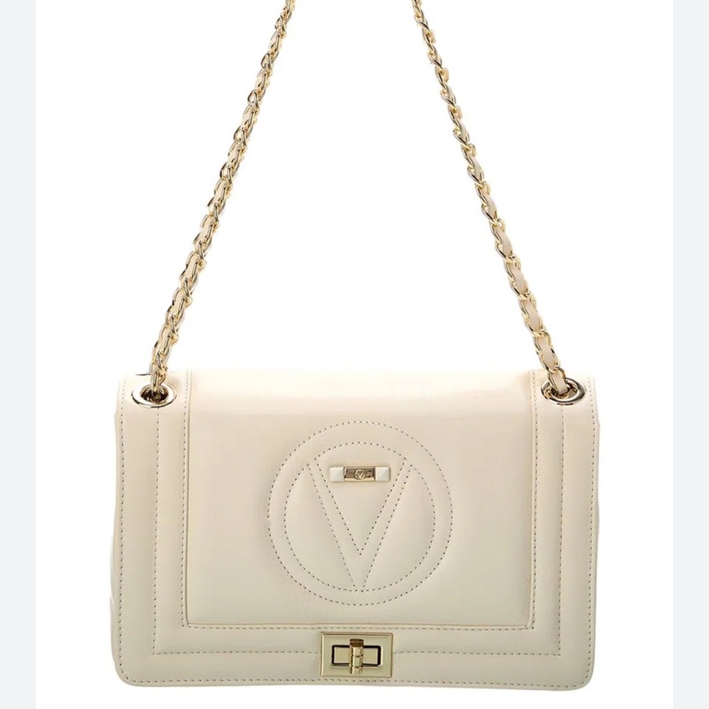 Valentino Cream Leather Chain Shoulder Bag